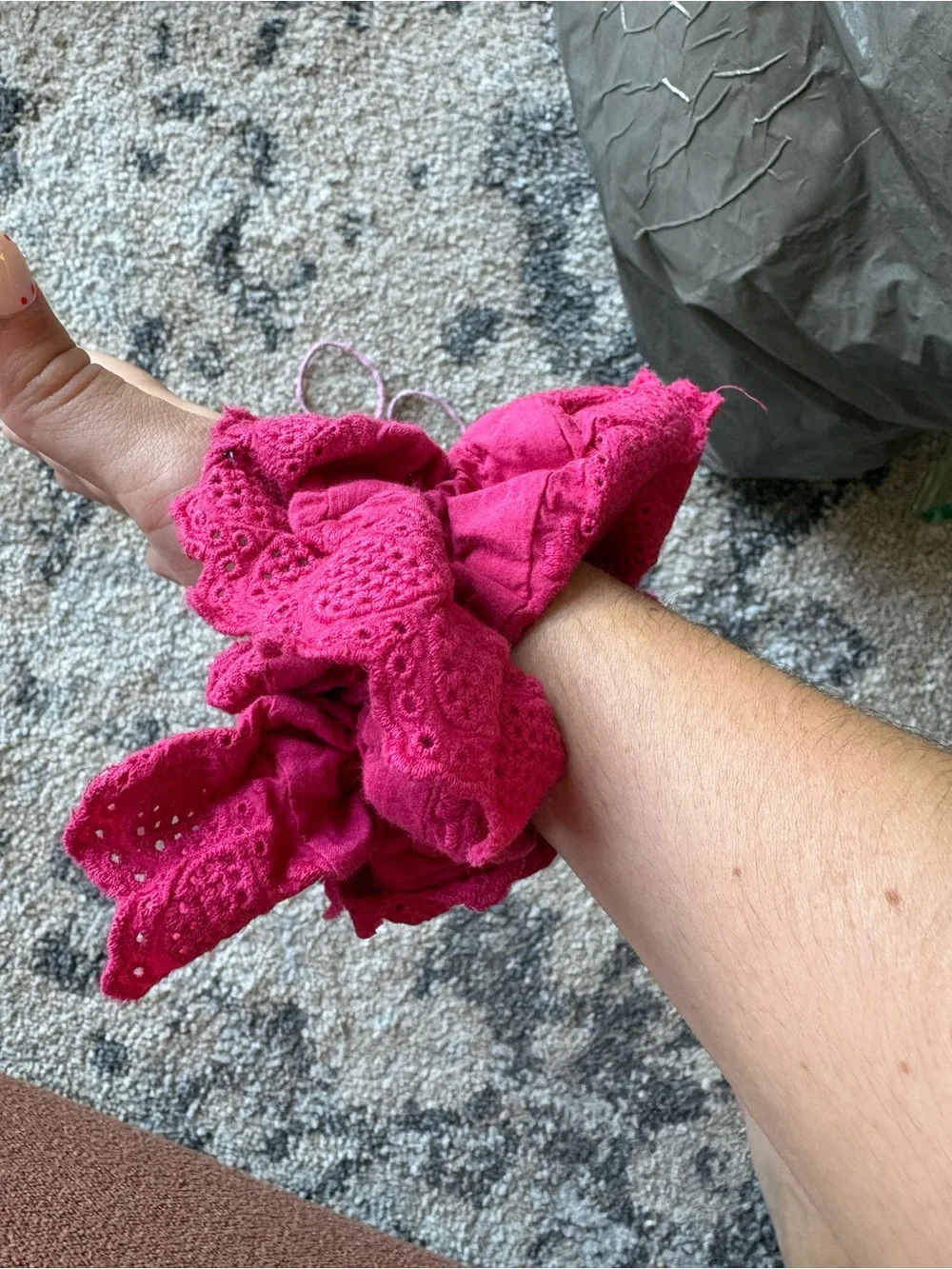 Eyelet Ruffle Hair Scrunchie - Fuchsia, comes with 2 pink hair ties